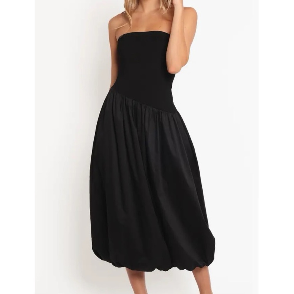 Petal & Pup Black Strapless Midi Dress